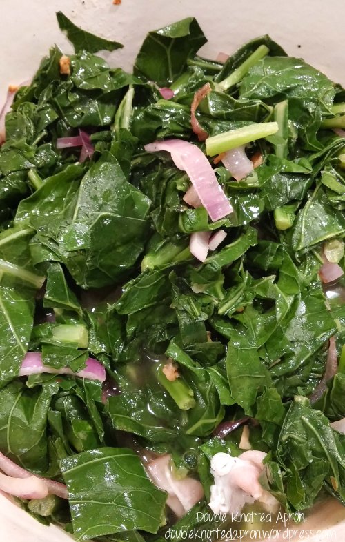Collards with Onion and Garlic - Collard Greens - Double Knotted Apron